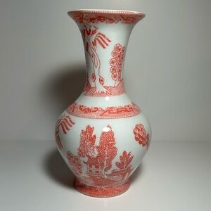 Asian Inspired Coral and White Vase